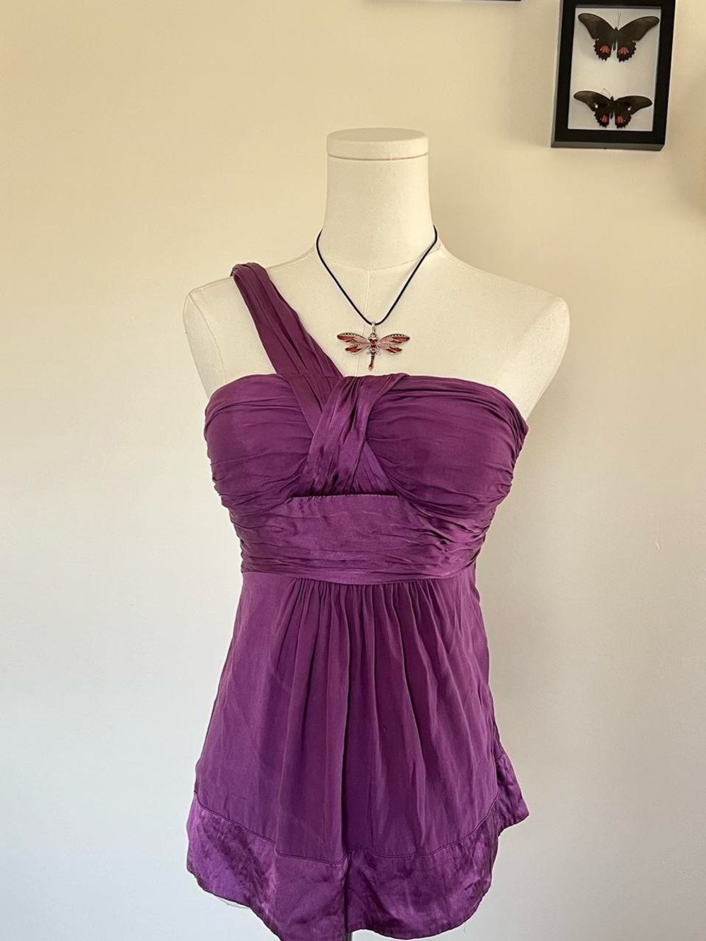 bebe One-Shoulder silk blouse